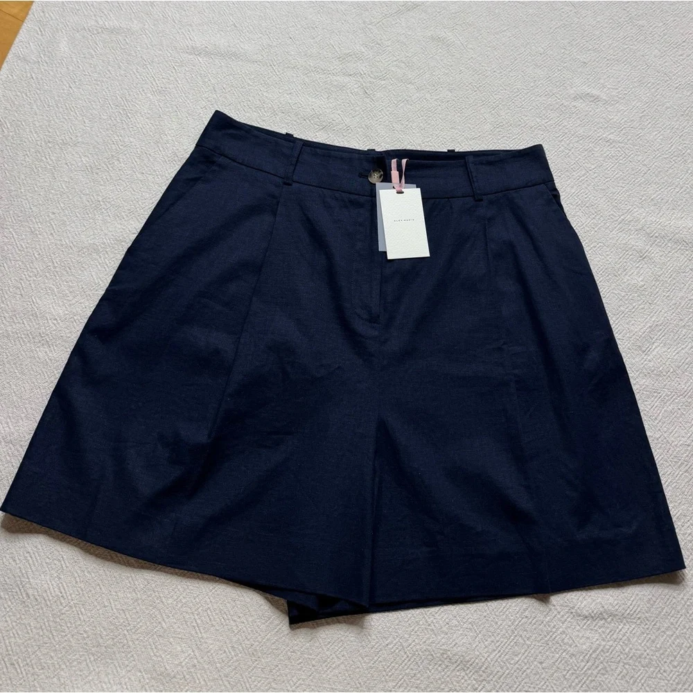 NEW Alex Marie Linen Blend Navy Blue Bermuda Shorts 16 w/pockets - Picture 2 of 7